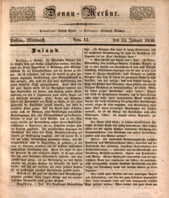 Donau-Merkur Mittwoch 13. Januar 1836