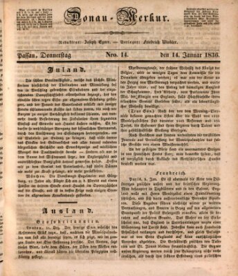 Donau-Merkur Donnerstag 14. Januar 1836