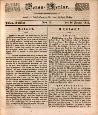 Donau-Merkur Samstag 16. Januar 1836