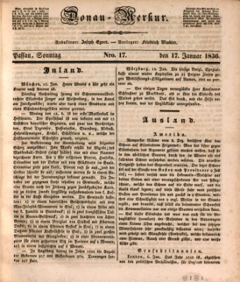 Donau-Merkur Sonntag 17. Januar 1836