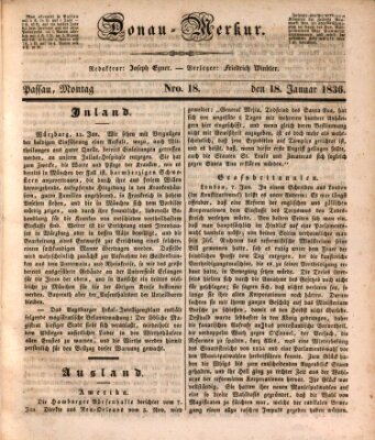 Donau-Merkur Montag 18. Januar 1836