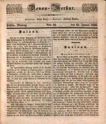 Donau-Merkur Montag 25. Januar 1836