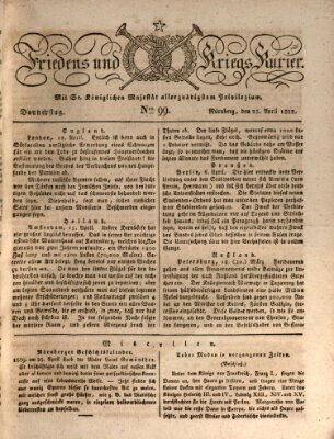 Der Friedens- u. Kriegs-Kurier (Nürnberger Friedens- und Kriegs-Kurier) Donnerstag 25. April 1822