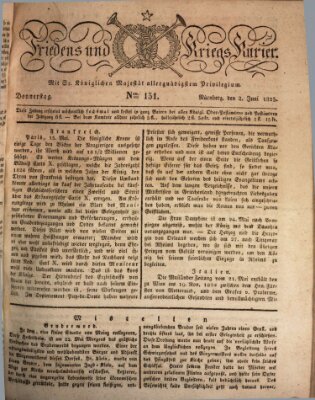 Der Friedens- u. Kriegs-Kurier (Nürnberger Friedens- und Kriegs-Kurier) Donnerstag 2. Juni 1825