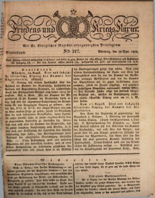 Der Friedens- u. Kriegs-Kurier (Nürnberger Friedens- und Kriegs-Kurier) Samstag 10. September 1825