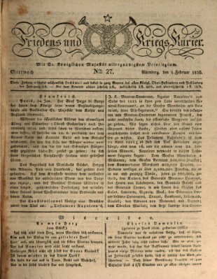 Der Friedens- u. Kriegs-Kurier (Nürnberger Friedens- und Kriegs-Kurier) Mittwoch 1. Februar 1826