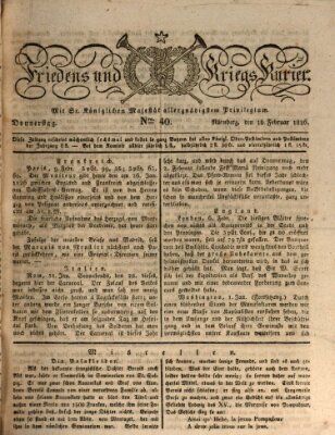 Der Friedens- u. Kriegs-Kurier (Nürnberger Friedens- und Kriegs-Kurier) Donnerstag 16. Februar 1826