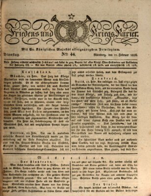 Der Friedens- u. Kriegs-Kurier (Nürnberger Friedens- und Kriegs-Kurier) Dienstag 21. Februar 1826