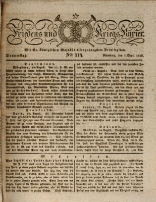 Der Friedens- u. Kriegs-Kurier (Nürnberger Friedens- und Kriegs-Kurier) Donnerstag 7. September 1826