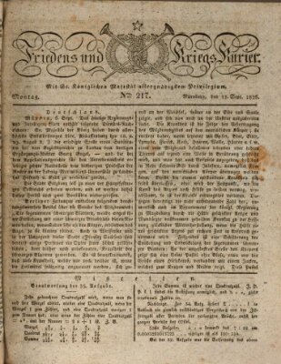 Der Friedens- u. Kriegs-Kurier (Nürnberger Friedens- und Kriegs-Kurier) Montag 11. September 1826