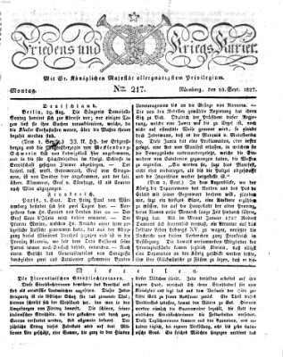 Der Friedens- u. Kriegs-Kurier (Nürnberger Friedens- und Kriegs-Kurier) Montag 10. September 1827