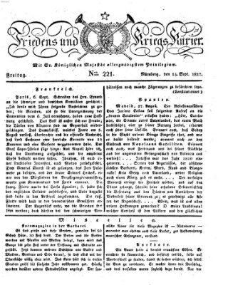 Der Friedens- u. Kriegs-Kurier (Nürnberger Friedens- und Kriegs-Kurier) Freitag 14. September 1827