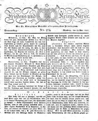 Der Friedens- u. Kriegs-Kurier (Nürnberger Friedens- und Kriegs-Kurier) Donnerstag 15. November 1827