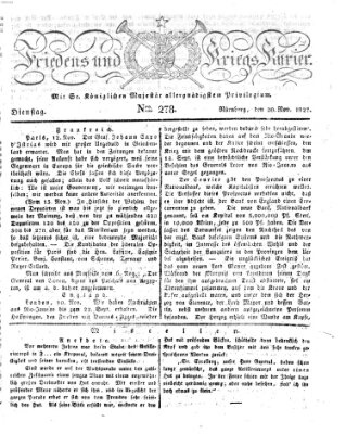 Der Friedens- u. Kriegs-Kurier (Nürnberger Friedens- und Kriegs-Kurier) Dienstag 20. November 1827