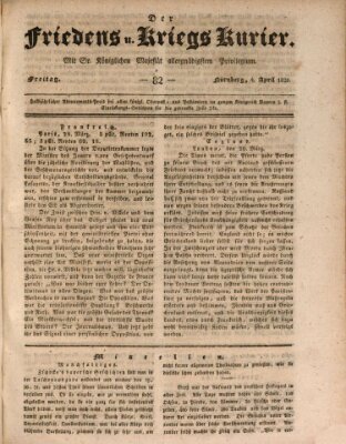 Der Friedens- u. Kriegs-Kurier (Nürnberger Friedens- und Kriegs-Kurier) Freitag 4. April 1828