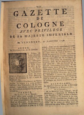 Gazette de Cologne Freitag 27. Januar 1758