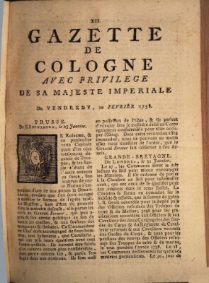 Gazette de Cologne Freitag 10. Februar 1758