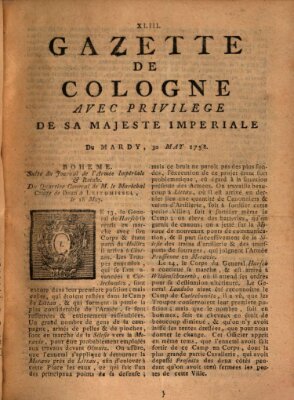 Gazette de Cologne Dienstag 30. Mai 1758