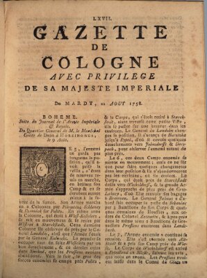 Gazette de Cologne Dienstag 22. August 1758