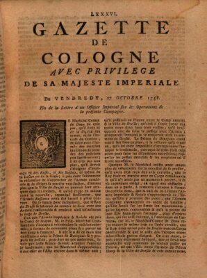 Gazette de Cologne Freitag 27. Oktober 1758