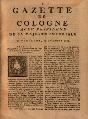 Gazette de Cologne Freitag 15. Dezember 1758