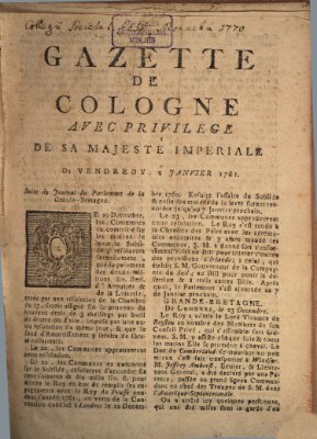 Gazette de Cologne Freitag 2. Januar 1761