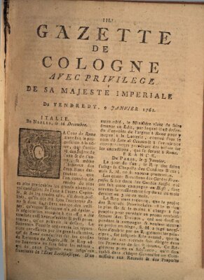 Gazette de Cologne Freitag 9. Januar 1761