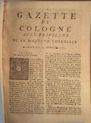 Gazette de Cologne Dienstag 3. Februar 1761