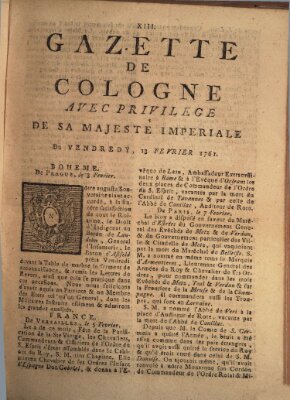 Gazette de Cologne Freitag 13. Februar 1761