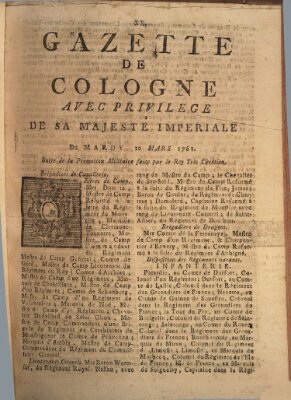 Gazette de Cologne Tuesday 10. March 1761