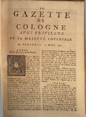 Gazette de Cologne Freitag 13. März 1761