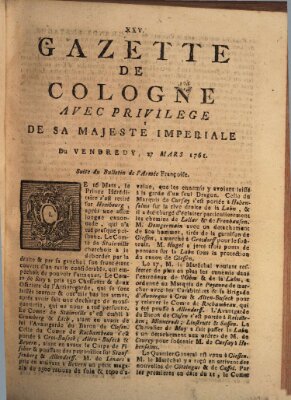 Gazette de Cologne Freitag 27. März 1761