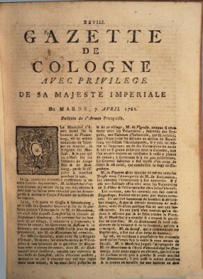 Gazette de Cologne Dienstag 7. April 1761