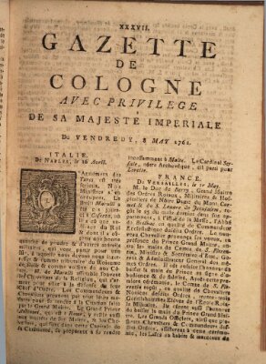 Gazette de Cologne Freitag 8. Mai 1761