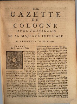 Gazette de Cologne Freitag 19. Juni 1761