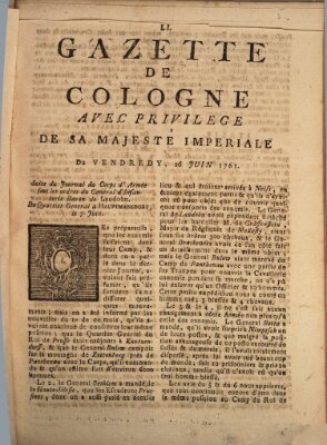 Gazette de Cologne Freitag 26. Juni 1761