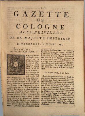 Gazette de Cologne Freitag 3. Juli 1761