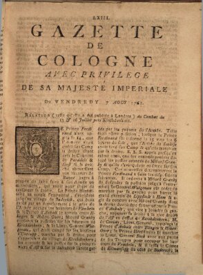 Gazette de Cologne Freitag 7. August 1761