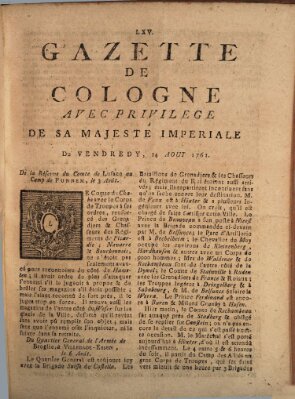 Gazette de Cologne Freitag 14. August 1761