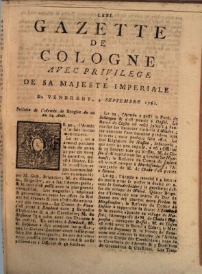 Gazette de Cologne Freitag 4. September 1761