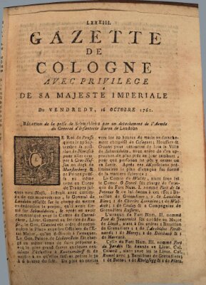 Gazette de Cologne Freitag 16. Oktober 1761