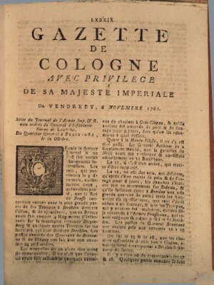 Gazette de Cologne Freitag 6. November 1761