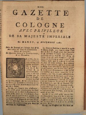 Gazette de Cologne Dienstag 17. November 1761