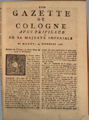 Gazette de Cologne Dienstag 24. November 1761