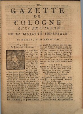 Gazette de Cologne Dienstag 22. Dezember 1761