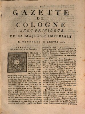 Gazette de Cologne Freitag 22. Januar 1762