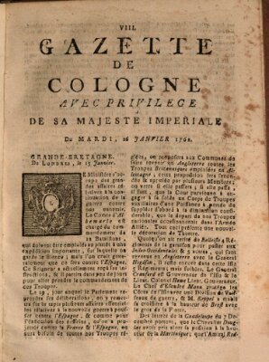 Gazette de Cologne Dienstag 26. Januar 1762