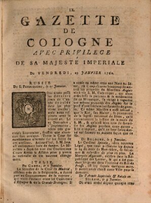 Gazette de Cologne Freitag 29. Januar 1762