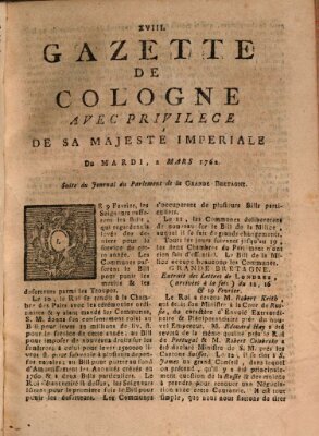 Gazette de Cologne Dienstag 2. März 1762