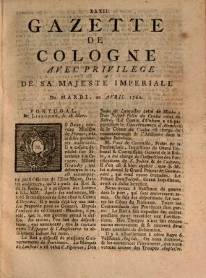 Gazette de Cologne Dienstag 20. April 1762